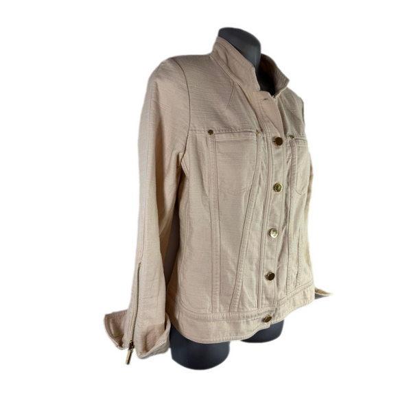 ETCETERA MOTO BUTTON DOWN JACKET SIZE 4 BEIGE LINEN BLEND TWILL EUC SKU0584 - Picture 2 of 8